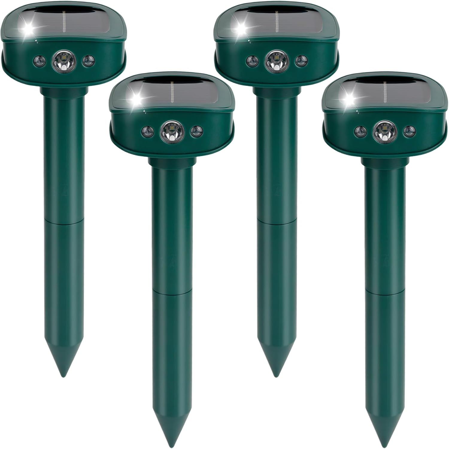 2025 Upgraded Mole Repellent Solar Powered, 4 Pack Waterproof Ultrasonic Gopher Vole Repellent Outdoor, Rat, Squirrel, Skunk, Repellent with Flashing LED Light for Lawn Garden Yard